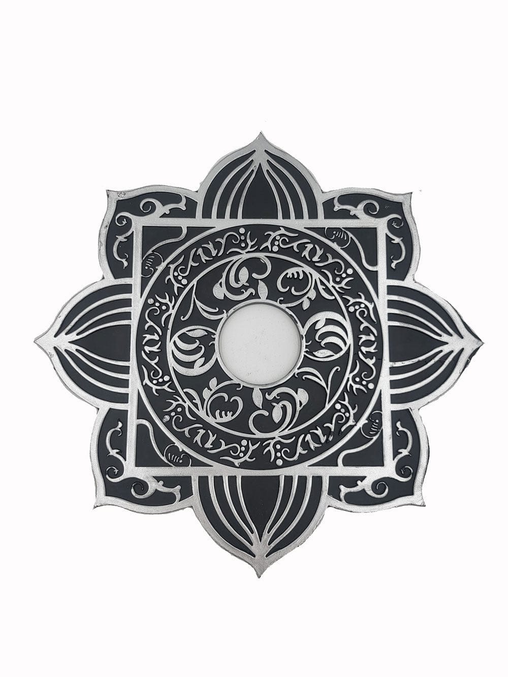 Etched Hookah Tray Lotus Silver