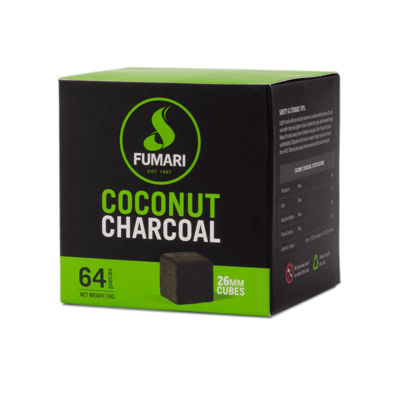 Fumari 26mm Coconut Hookah Charcoal 64 Pieces