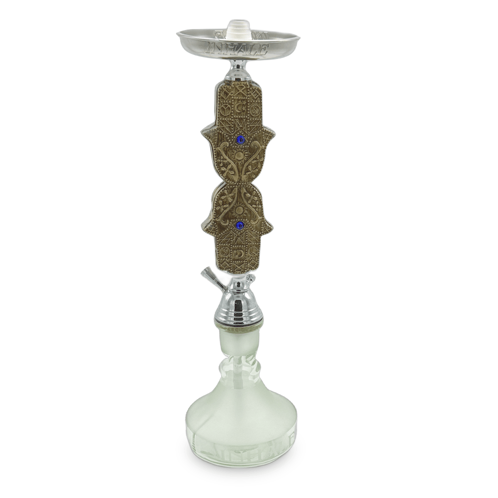 Inhale Khamsa Hand of Fatima Hookah with Case Double Hand Gold