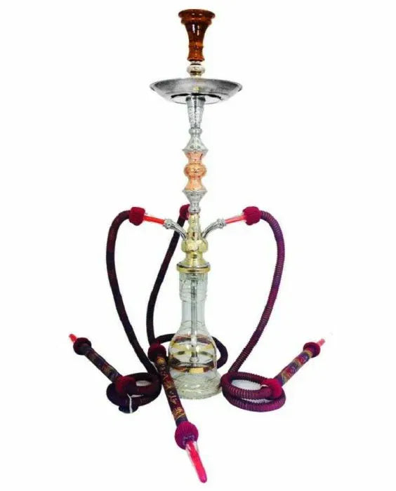 Khalil Mamoon 3 Hose Trimetal Hookah 34" Clear with Stripes / Random