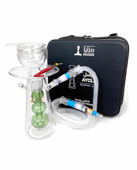 Mazaya Aycle Glass Hookah with Case Green