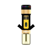 Ploox gold and black portable electronic hookah with digital display and clear base