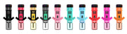 Collection of Ploox electronic cigarettes in various colors including black, pink, and blue.