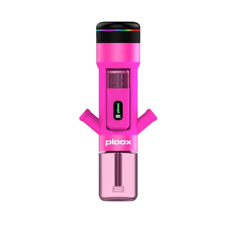 Pink Ploox portable electric hookah with LED light and digital display