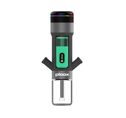 Ploox digital electronic hookah with green accent and clear glass base on white background